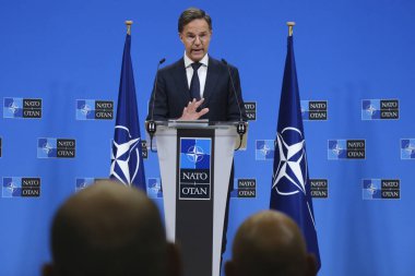 Yeni NATO Genel Sekreteri Mark Rutte 1 Ekim 2024 'te Brüksel, Belçika' daki İttifak genel merkezinde düzenlenen basın toplantısına katıldı..