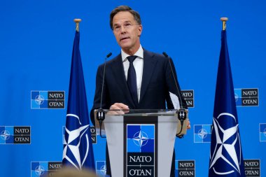 New NATO Secretary General Mark Rutte attends a press conference, at the Alliance headquarters in Brussels, Belgium on October 1, 2024. clipart