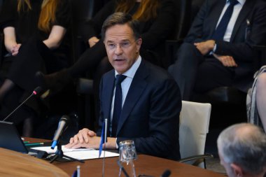 NATO 'nun yeni Genel Sekreteri Mark Rutte 1 Ekim 2024' te Brüksel, Belçika 'daki NATO karargahında düzenlenen devir teslim töreninde. 