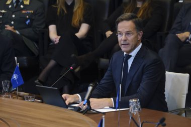 NATO 'nun yeni Genel Sekreteri Mark Rutte 1 Ekim 2024' te Brüksel, Belçika 'daki NATO karargahında düzenlenen devir teslim töreninde. 