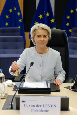 European Commission President Ursula von der LEYEN arrives to attend in Weekly European Commission College meeting in Brussels, Belgium on October 2 , 2024. clipart