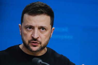 Ukrayna Cumhurbaşkanı Volodymyr Zelenskiy, 17 Ekim 2024 'te Brüksel, Belçika' da düzenlenen Avrupa Birliği liderleri zirvesinde basın toplantısına katıldı..