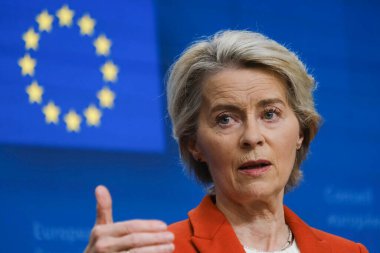 Avrupa Komisyonu Başkanı Ursula von der LEYEN, 17 Ekim 2024 'te Brüksel, Belçika' da düzenlenen Avrupa Birliği liderleri zirvesinde konuştu.. 