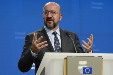 Avrupa Konseyi Başkanı Charles Michel, 17 Ekim 2024 'te Brüksel, Belçika' da düzenlenen Avrupa Birliği liderleri zirvesinde konuştu.. 