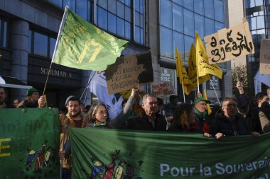 European farmers gather to protest against an EU-Mercosur agreement, ahead of trade talks at the G20 summit in Brazil, in Brussels, Belgium on November 13, 2024. clipart