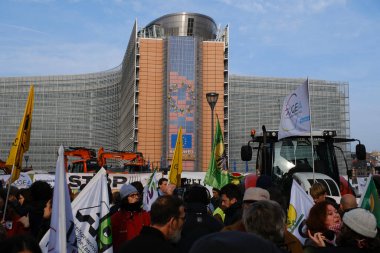 European farmers gather to protest against an EU-Mercosur agreement, ahead of trade talks at the G20 summit in Brazil, in Brussels, Belgium on November 13, 2024. clipart