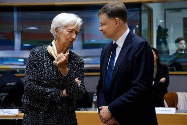 Christine Lagarde, President of the European Central Bank at the beginning of the Eurozone finance ministers meeting in Brussels, Belgium on November 4, 2024 clipart