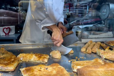 Greek traditional pastry bougatsa for sale  in bakery in Thessaloniki, Greece on January 5, 2025. clipart