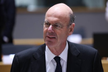Maliye Bakanı Eric Lombard 21 Ocak 2025 'te Belçika' nın Brüksel kentindeki Avrupa Konseyi 'ne Avrupa Maliye Bakanları toplantısına katılmak üzere geldi..