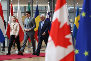 AB Konseyi Başkanı Antonio COSTA ve AB Komisyonu Başkanı Ursula von der LEYEN, Kanada Başbakanı Justin TRUDEAU 'yu 12 Şubat 2025' te Brüksel, Belçika 'da kabul etti.