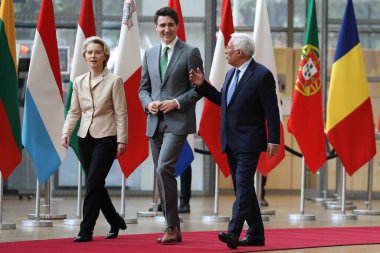 AB Konseyi Başkanı Antonio COSTA ve AB Komisyonu Başkanı Ursula von der LEYEN, Kanada Başbakanı Justin TRUDEAU 'yu 12 Şubat 2025' te Brüksel, Belçika 'da kabul etti.