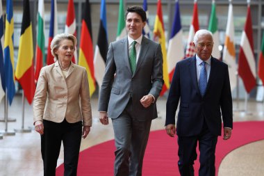 AB Konseyi Başkanı Antonio COSTA ve AB Komisyonu Başkanı Ursula von der LEYEN, Kanada Başbakanı Justin TRUDEAU 'yu 12 Şubat 2025' te Brüksel, Belçika 'da kabul etti.