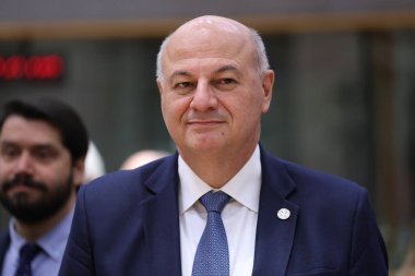 Brüksel, Belçika, 24 Mart 2025. Tarım Bakanı Konstantinos TSIARAS bir Avrupa Birliği tarım ve balıkçılık konseyi toplantısına katıldı.