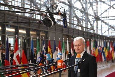  Litvanya Cumhurbaşkanı Gitana Nauseda, 20 Mart 2025 'te AB Zirvesi' nin başında Brüksel 'deki AB genel merkezinde basın açıklaması yaptı..