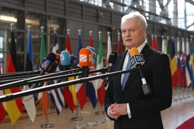  Litvanya Cumhurbaşkanı Gitana Nauseda, 20 Mart 2025 'te AB Zirvesi' nin başında Brüksel 'deki AB genel merkezinde basın açıklaması yaptı..