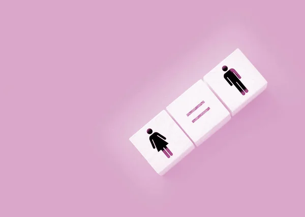Conceitos Igualdade Género Cubos Madeira Com Símbolo Feminino Masculino Sinal — Fotografia de Stock