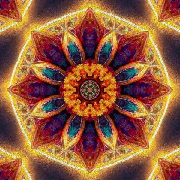 Varázslatos Misztikus Fantázia Fraktál Ezoterikus Neon Izzó Geometrikus Mandala Kaleidoszkópos — Stock Fotó