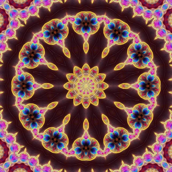Fraktal Fantasi Mistik Ajaib Neon Esoteris Mandala Geometris Bercahaya Latar — Stok Foto