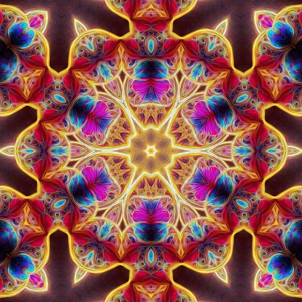 Magický Mystický Fantasy Fraktál Esoterický Neon Zářící Geometrickou Mandalou Kaleidoskopické — Stock fotografie