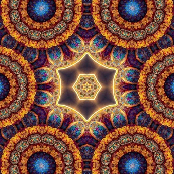 Fractal Mágico Fantasía Mística Mandala Geométrica Brillante Neón Esotérico Fondo —  Fotos de Stock