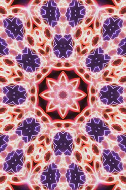 Sihirli mistik fraktal fantezi. Ezoterik neon parlayan geometrik mandala. Kaleydoskopik arkaplan.