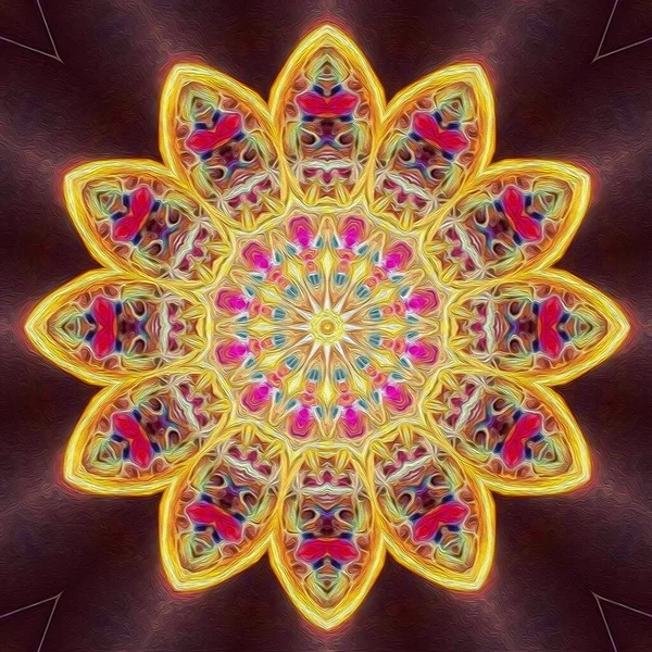 Sihirli mistik fraktal fantezi. Ezoterik neon parlayan geometrik mandala. Kaleydoskopik arkaplan. 