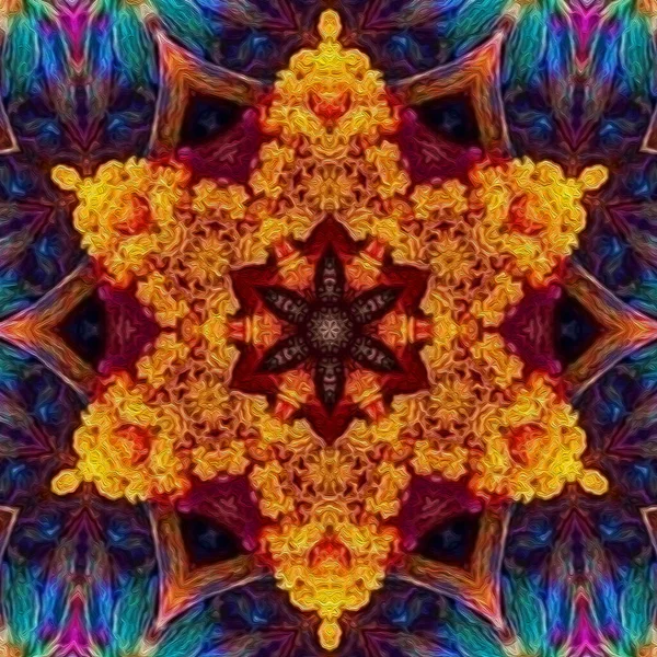 魔法奇幻分形 更年期霓虹灯发光的几何曼陀罗 Kaleidoscopic Background — 图库照片