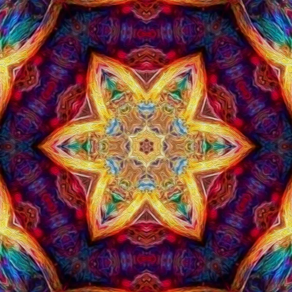 魔法の神秘的なファンタジーのフラクタル 密教ネオン輝く幾何学的な曼荼羅 万華鏡的背景 — ストック写真