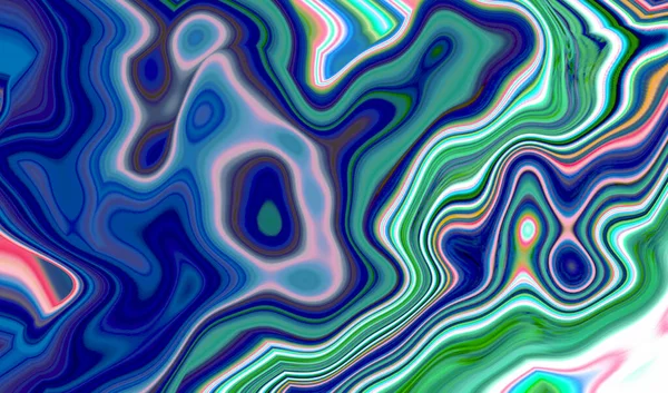 概要ネオン背景の青ネオングリーンとターコイズの液体の汚れとアクリル絵具でスポットと波の形で — ストック写真