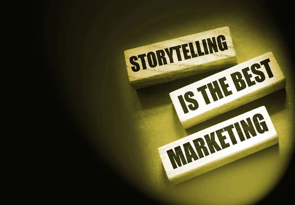 Storytelling is the best Marketing words on wooden blocks. The motivational marketing piar advertising concept.