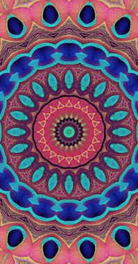 Abstract ancient geometric mystic background, colorful digital art painting and mandala graphic design.