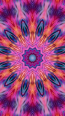 Magic fantasy fractal. Esoteric neon glowing geometric mandala. Kaleidoscopic background.
