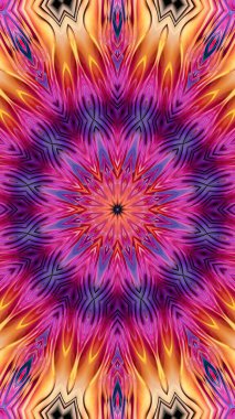 Magic fantasy fractal. Esoteric neon glowing geometric mandala. Kaleidoscopic background.