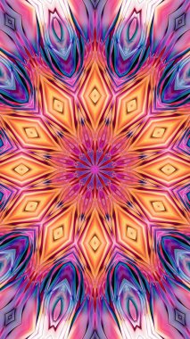 Magic fantasy fractal. Esoteric neon glowing geometric mandala. Kaleidoscopic background.