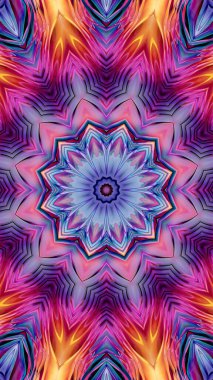Magic fantasy fractal. Esoteric neon glowing geometric mandala. Kaleidoscopic background.