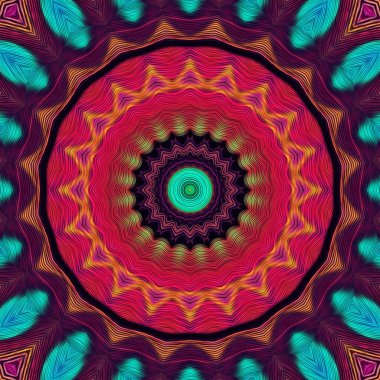 Magic fantasy fractal. Esoteric neon glowing geometric mandala. Kaleidoscopic background.