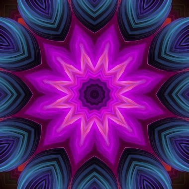 Magic fantasy fractal. Esoteric neon glowing geometric mandala. Kaleidoscopic background.
