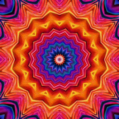 Magic fantasy fractal. Esoteric neon glowing geometric mandala. Kaleidoscopic background.