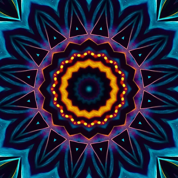 Magic fantasy fractal. Esoteric neon glowing geometric mandala. Kaleidoscopic background.