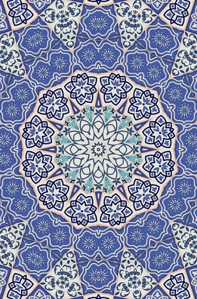Luxury oriental tile seamless pattern. Colorful floral patchwork background. Mandala boho chic style. Rich flower ornament. Hexagon design elements. Portuguese moroccan motif.