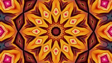 Turuncu ve pembe renkli çiçek mandala desenli kusursuz desen. Sihirli mistik arka plan.