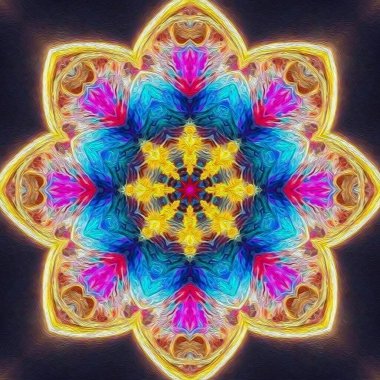 Sihirli mistik fraktal fantezi. Ezoterik neon parlayan geometrik mandala. Kaleydoskopik arkaplan.