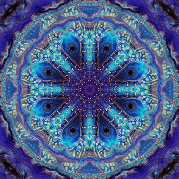 Absztrakt Kék Festett Kép Mandala Csakra Vishuddha — Stock Fotó