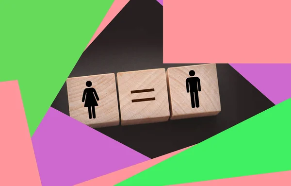 Cinsiyet Eşitliği Kavramları Dişi Erkek Sembolü Eşit Işareti Olan Tahta — Stok fotoğraf
