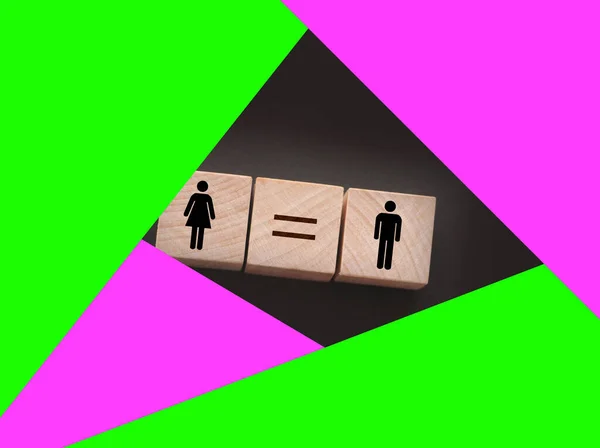 Begrippen Gendergelijkheid Houten Blokjes Met Vrouwelijk Mannelijk Symbool Gelijk Bord — Stockfoto