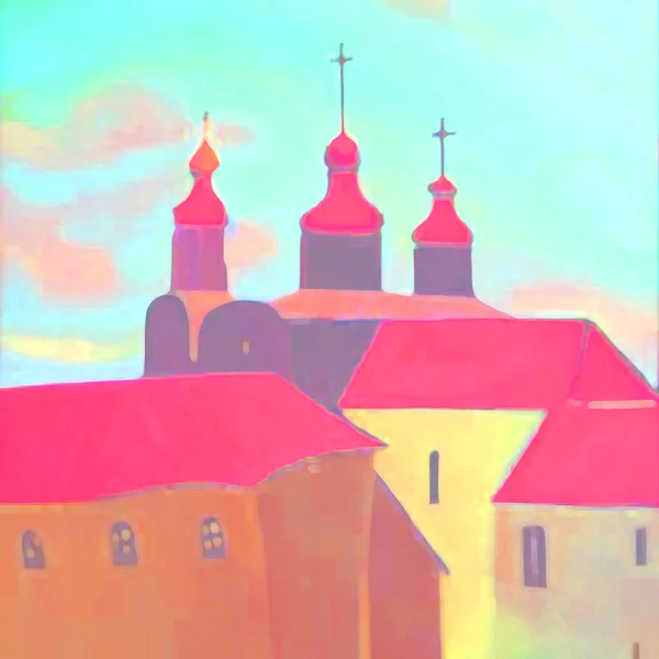 Gamla Kyrkan Fragment Målning Illustration — Stockfoto