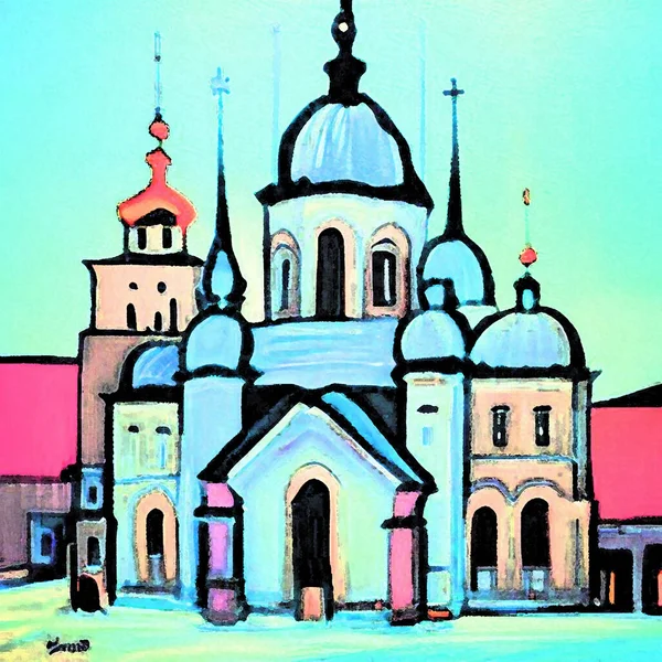Kerk Abstracte Kleurrijke Achtergrond Uitzicht — Stockfoto