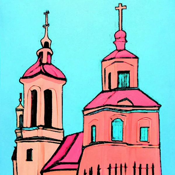 Igreja Abstrato Colorido Fundo Vista — Fotografia de Stock