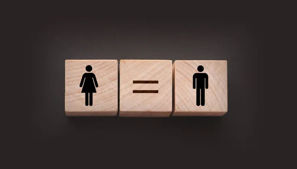 Concepts Gender Equality Wooden Cubes Female Male Symbol Equal Sign — Stock Photo, Image