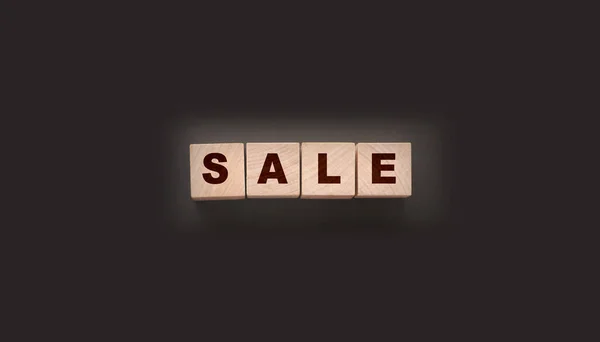 Word Sale Wooden Cubes Black Background Business Concept — Stock Photo, Image